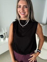 BLACK MOCK CINCHED BLOUSE
