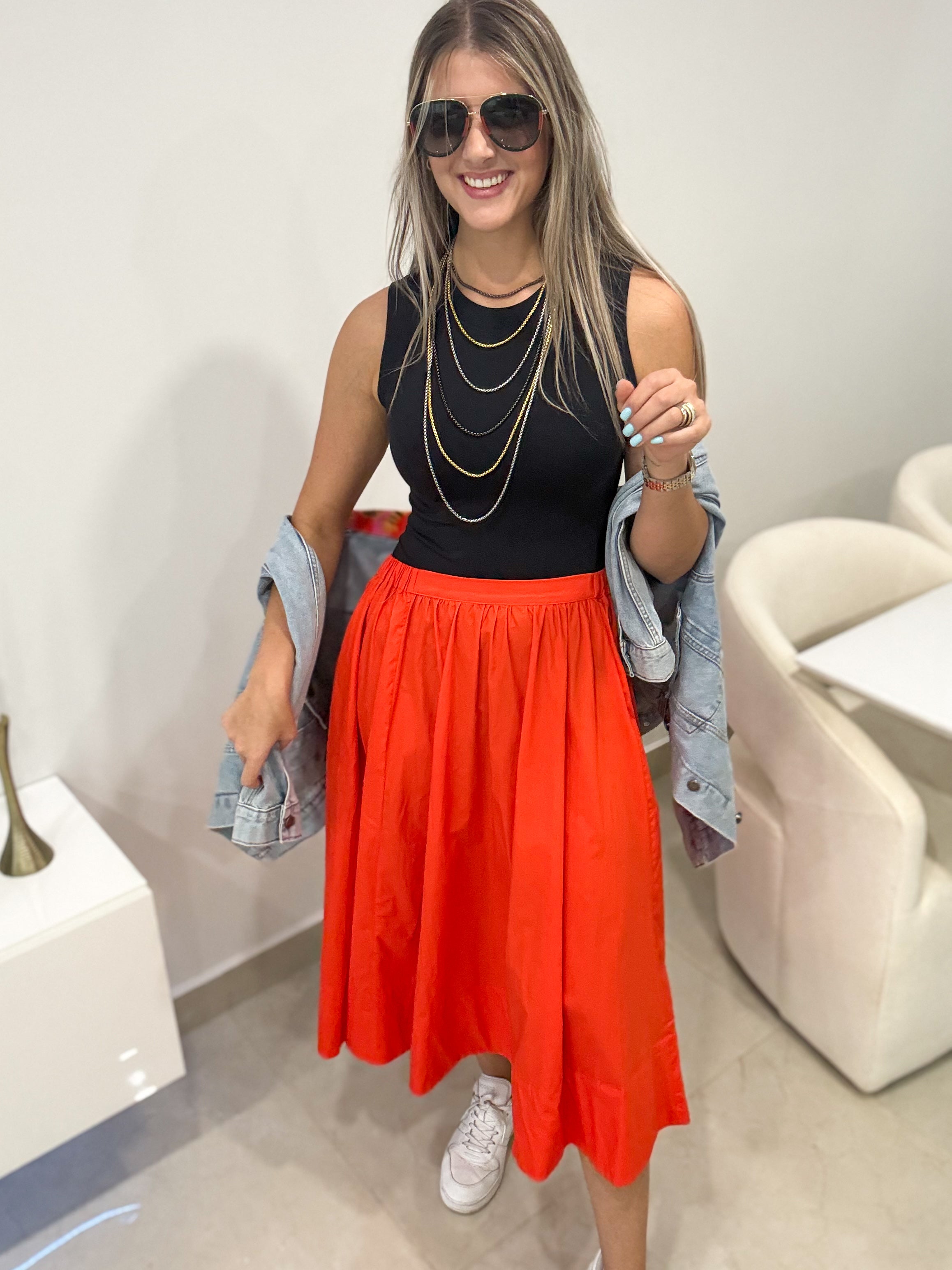 ORANGE MIDI SKIRT