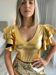 GOLD METALLIC RUFFLE BODYSUIT