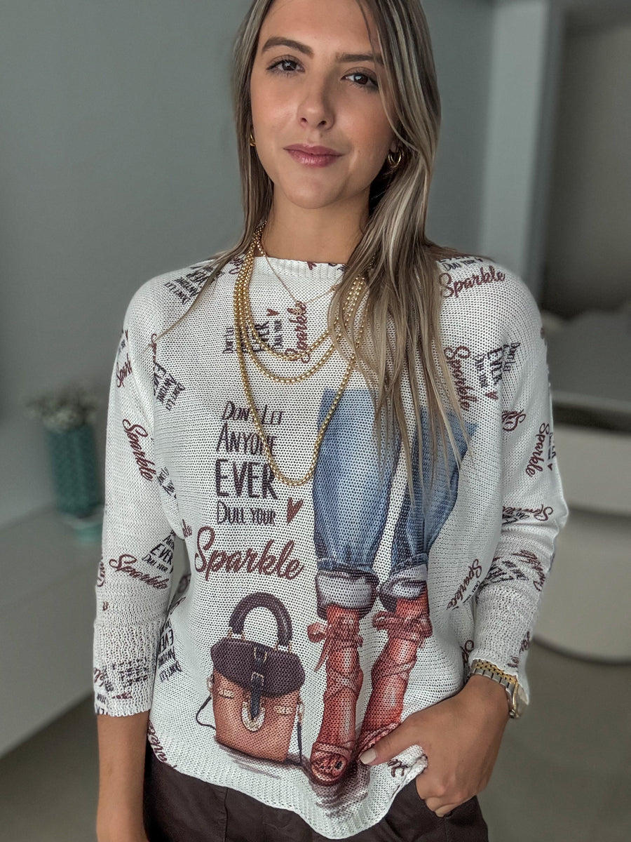 IVORY "DONT LET ANYONE EVER DULL YOUR SPARKLE" SWEATER BLOUSE