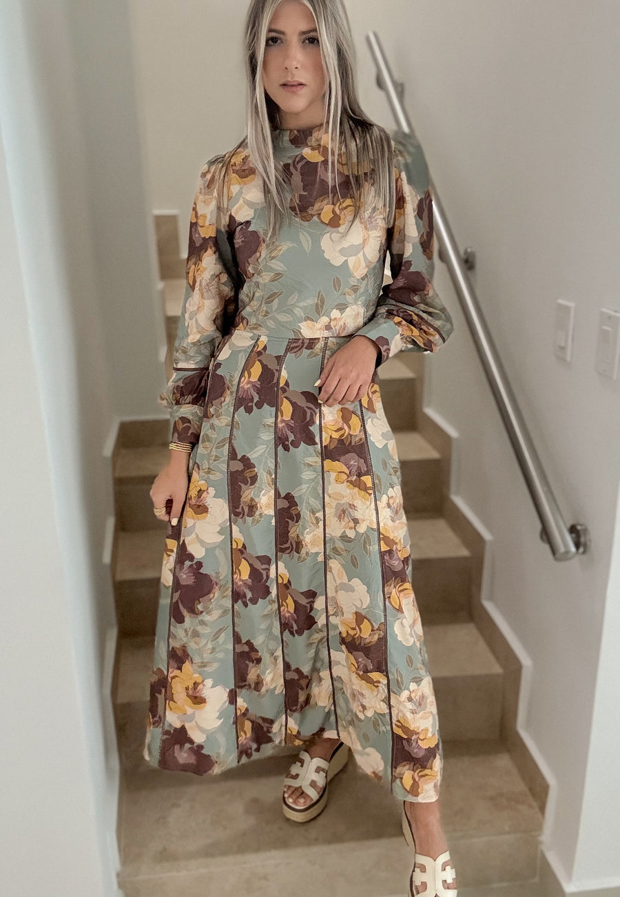 SAGE FALL PRINTED TOP & MAXI SKIRT SET