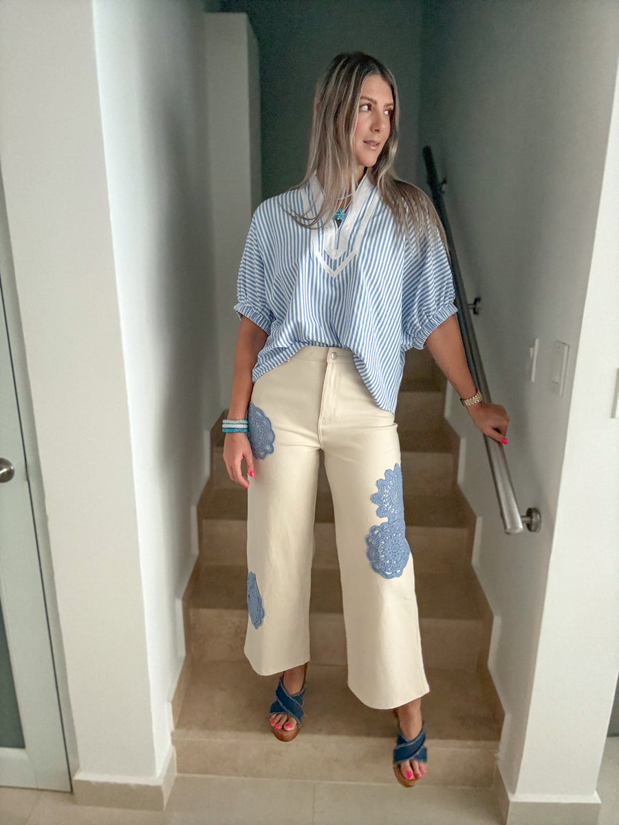 BLUE STRIPED TUNIC BLOUSE