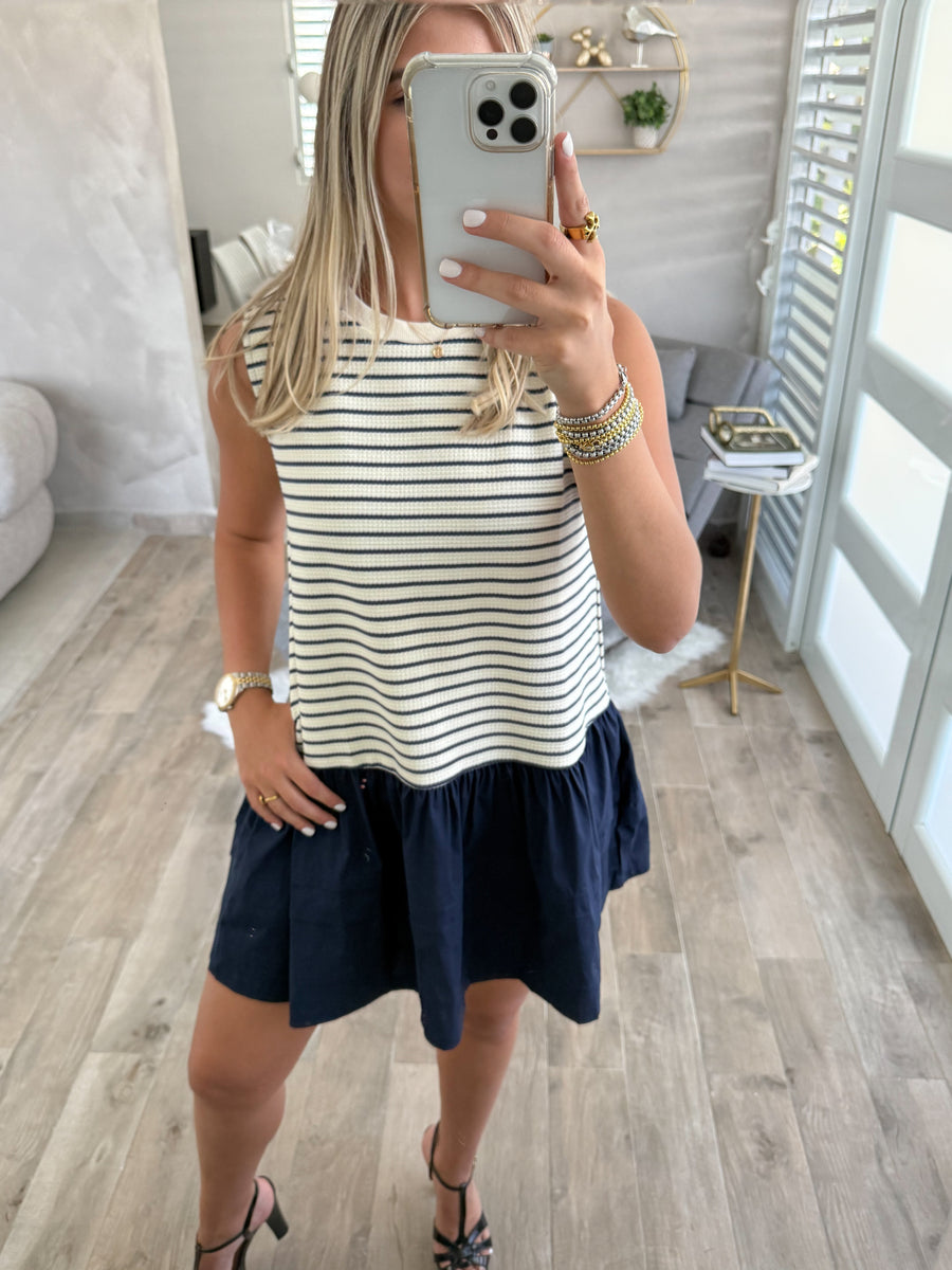 NAVY STRIPED SHORT DRESS