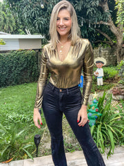 BRONZE METALLIC LONG SLEEVE BODYSUIT