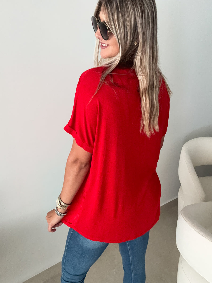 RED SILKY BLOUSE