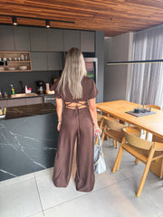 BROWN SHORT SLEEVE JUMPSUIT