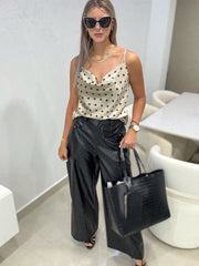 CHAMPAGNE SATIN POLKA DOT CAMI BLOUSE