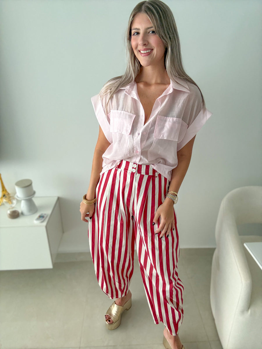 STRIPED BARREL PANTS