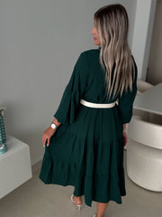 HUNTER GREEN LONG SLEEVE BUTTONED DRESS