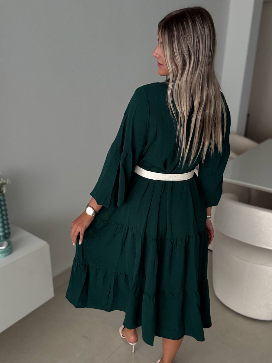HUNTER GREEN LONG SLEEVE BUTTONED DRESS