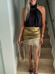 GOLD SEQUIN FRINGE SKIRT