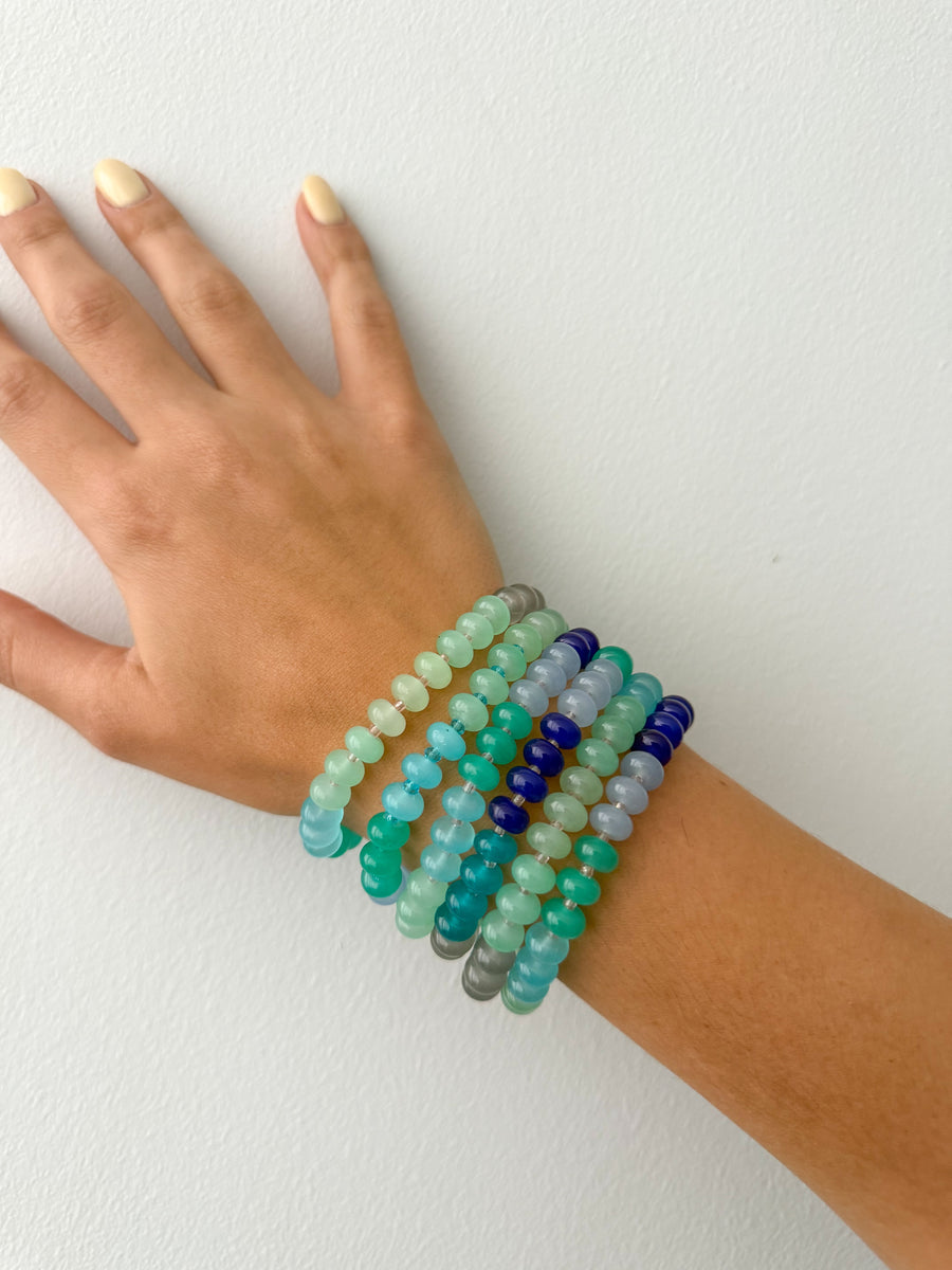 DENIM MIX SEMIPRECIOUS ELASTIC BRACELETS
