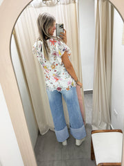 FLOWER PRINTED LACE BLOUSE