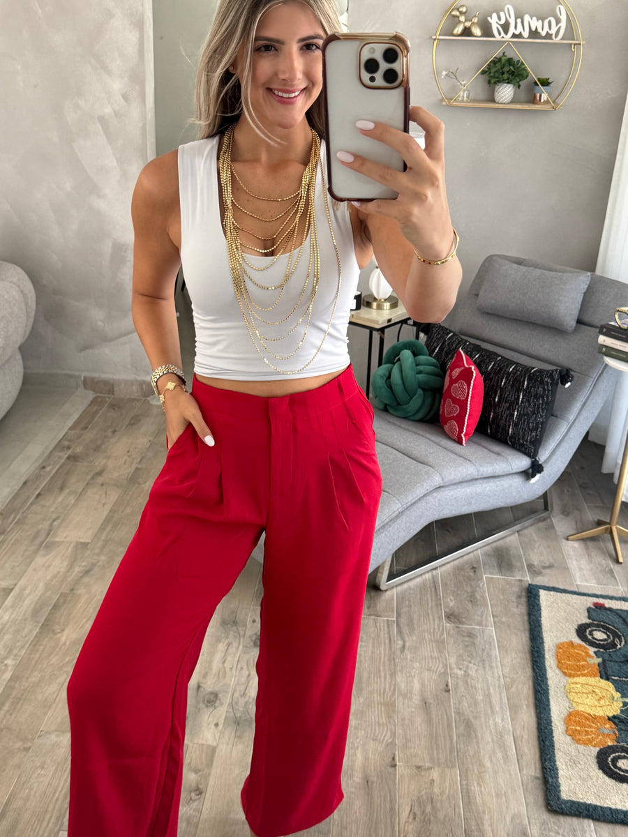 DARK RED TAILORED PANTS