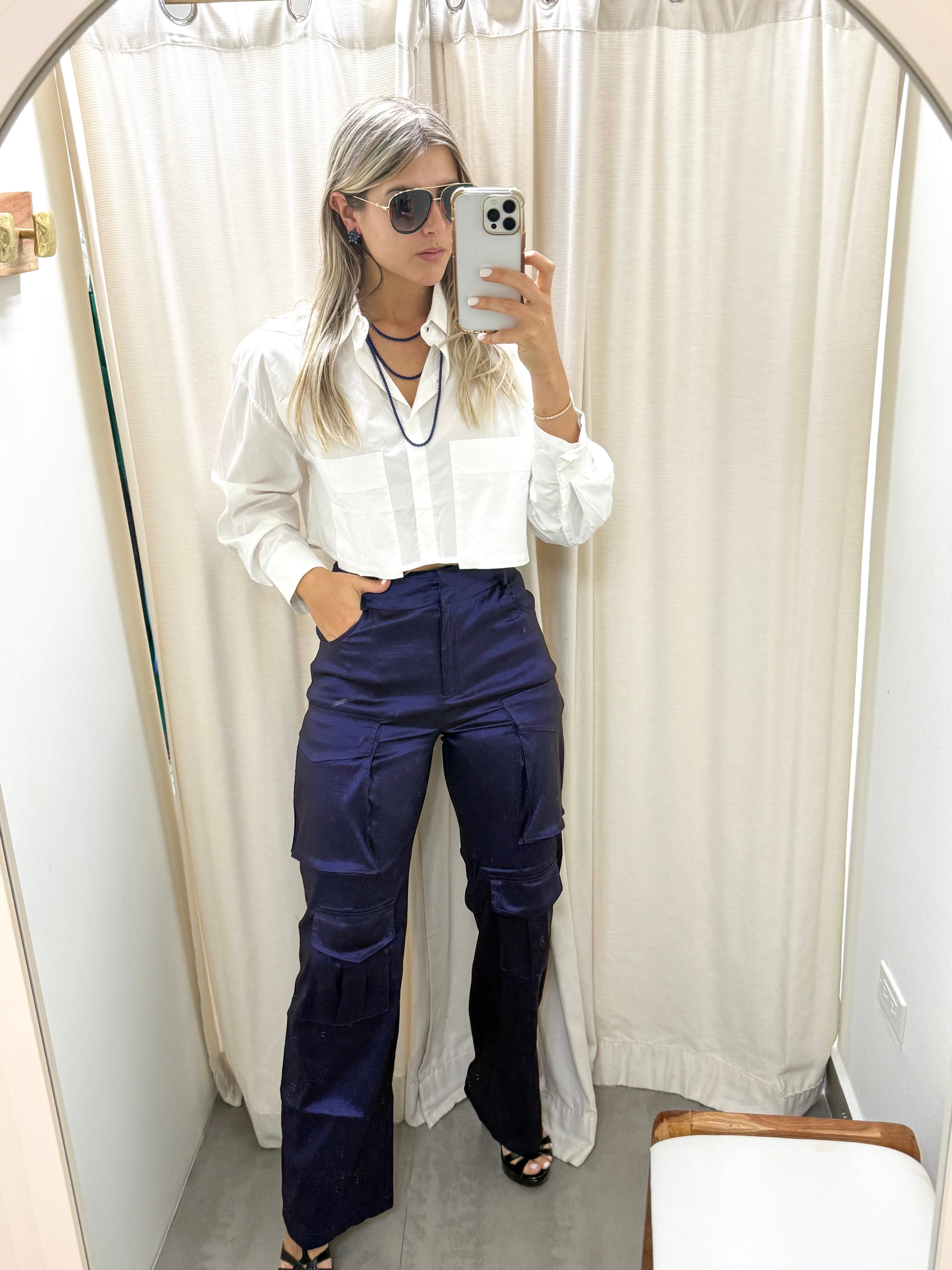 NAVY HIGH WAISTED CARGO PANTS