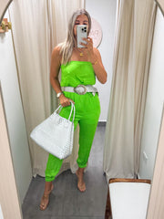 STRAPLESS TIE WAIST JOGGER JUMPSUIT