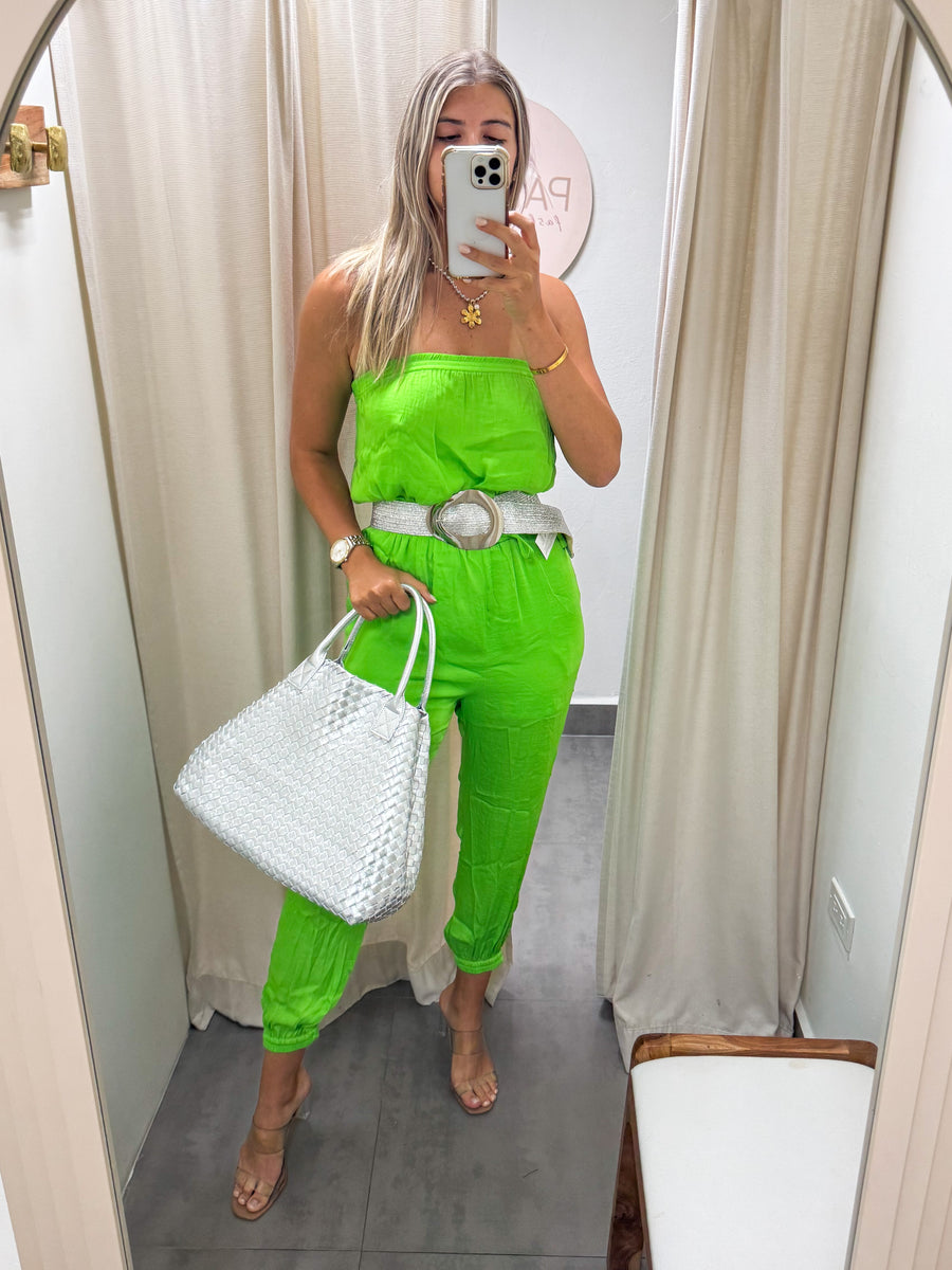 STRAPLESS TIE WAIST JOGGER JUMPSUIT