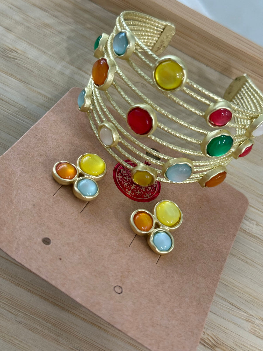 YELLOW/ORANGE/BLUE CLUSTER EAR STUD EARRINGS