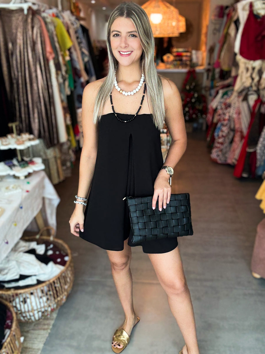 BLACK STRAPLESS ROMPER