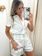 SILVER FAUX LEATHER SHORTS