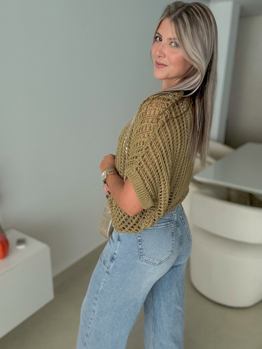 OLIVE CROCHET KNITTED BLOUSE