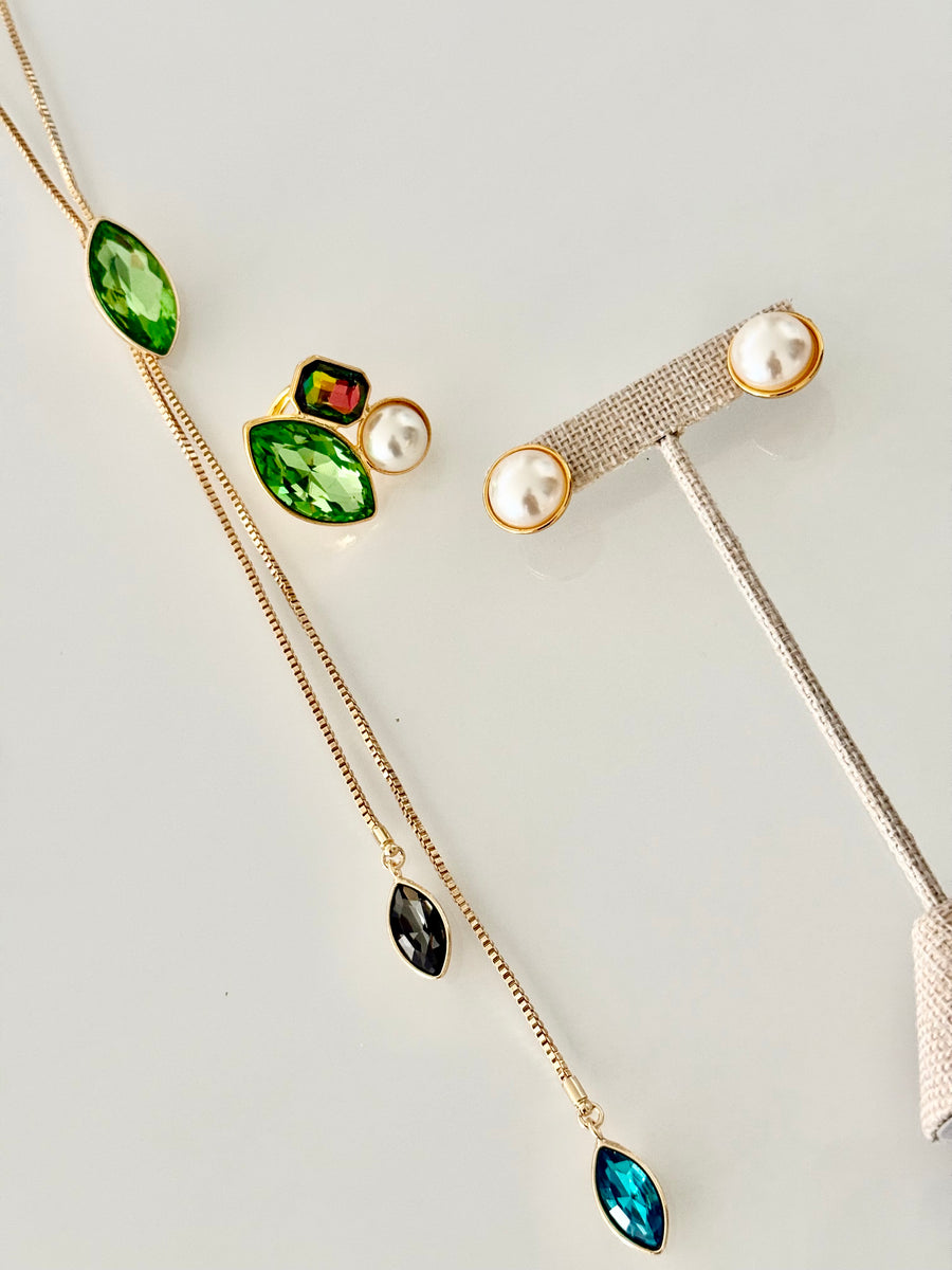 LONG GEM LARIAT NECKLACE SET IN MULTICOLOR 2