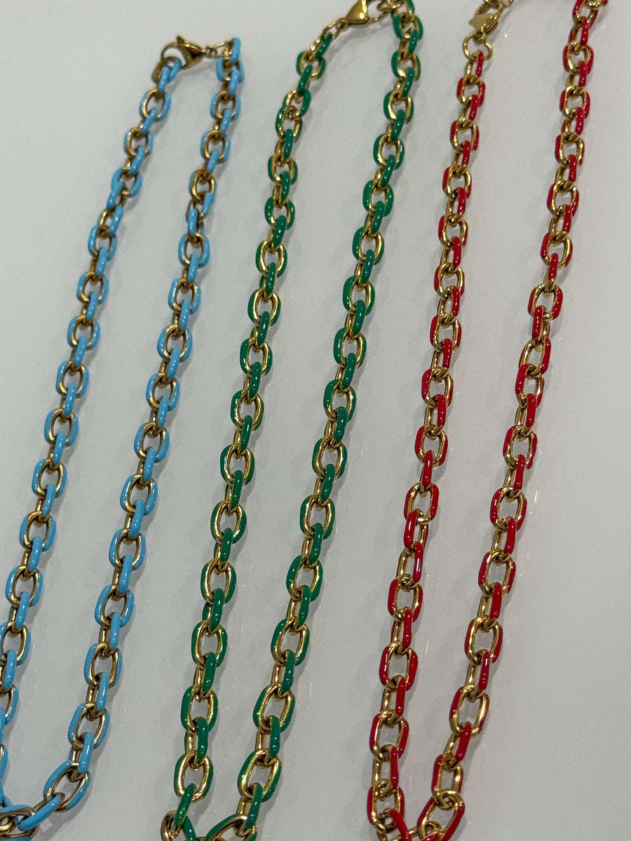 ENAMEL/GOLD CHAIN NECKLACES