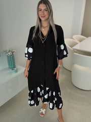 BLACK POLKA DOT DETAILED DRESS