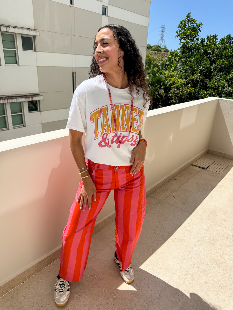 STRIPED BARREL PANTS