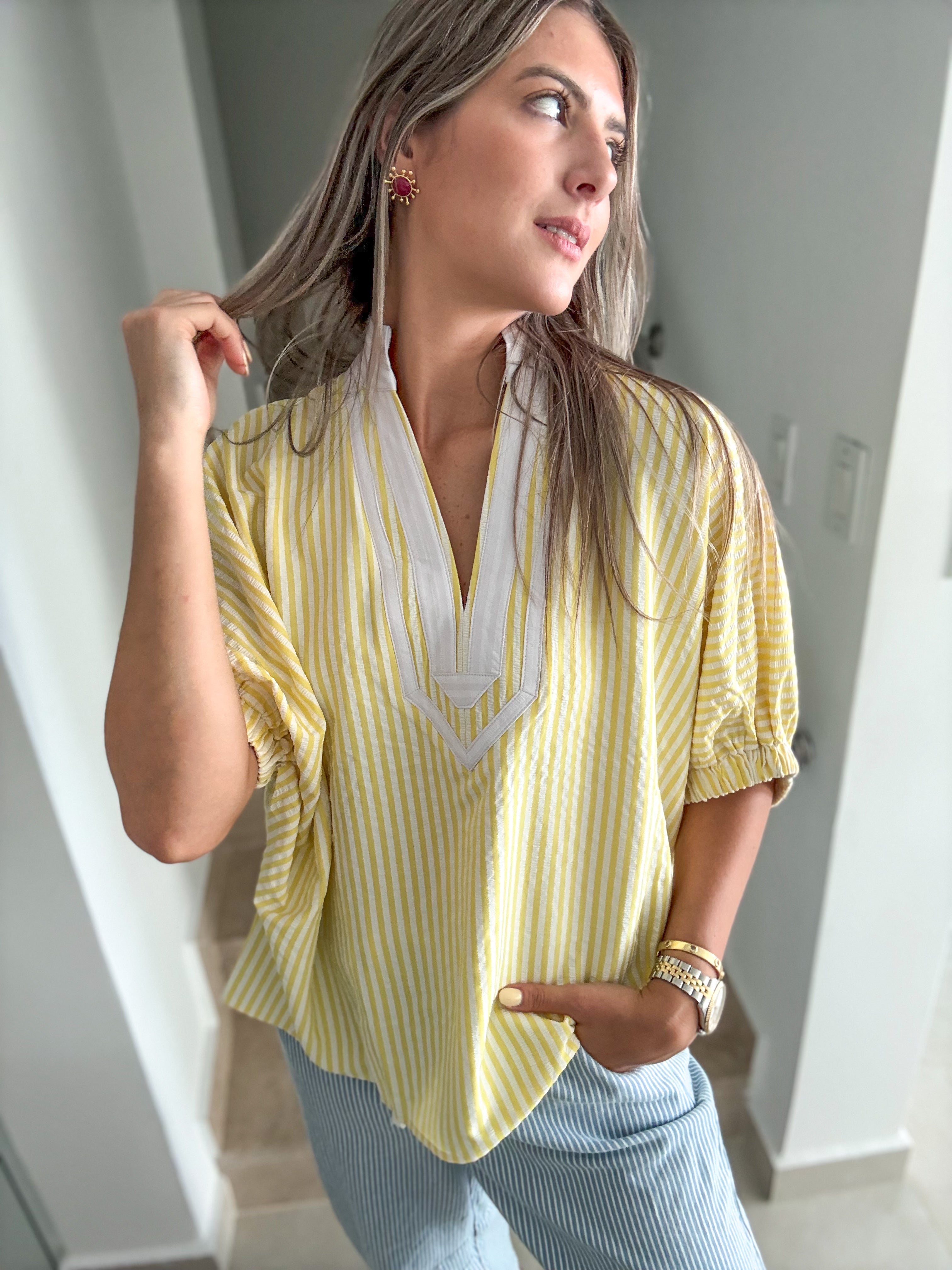 YELLOW STRIPED TUNIC TOP