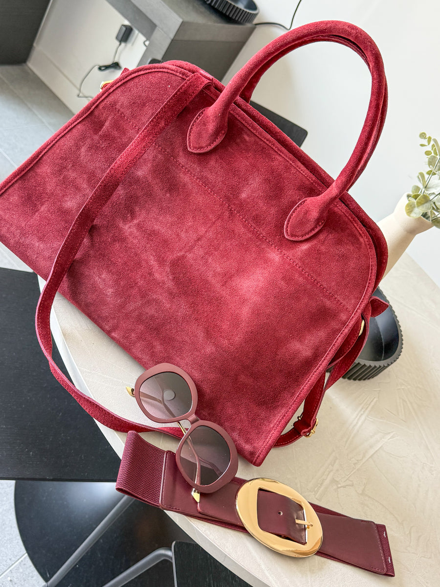 BURGUNDY GENUINE LEATHER TOTE BAG