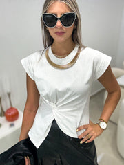 WHITE GOLD ACCENT DETAILED TSHIRT