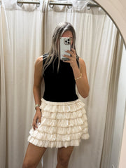 BLACK/CHAMPAGNE KNITTED RUFFLED DRESS