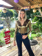 BRONZE METALLIC LONG SLEEVE BODYSUIT