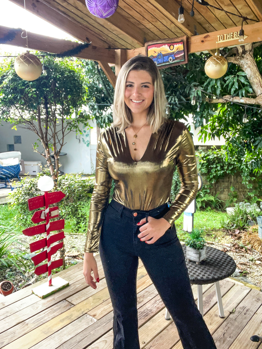 BRONZE METALLIC LONG SLEEVE BODYSUIT
