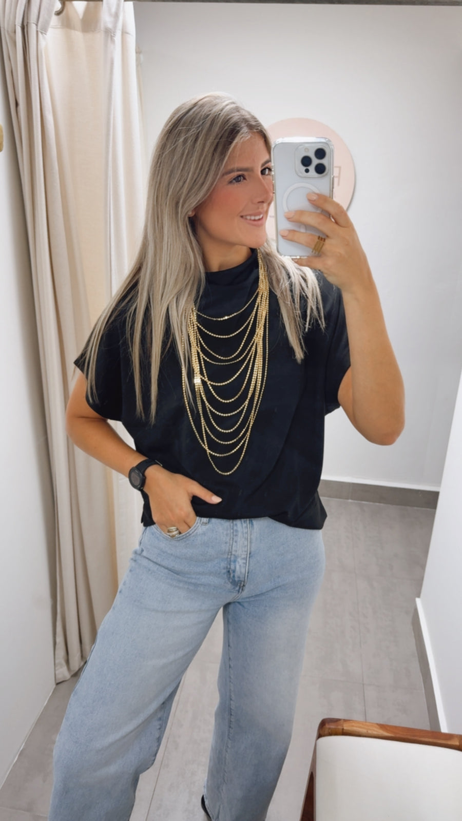 BLACK MOCK NECK MODAL TOP