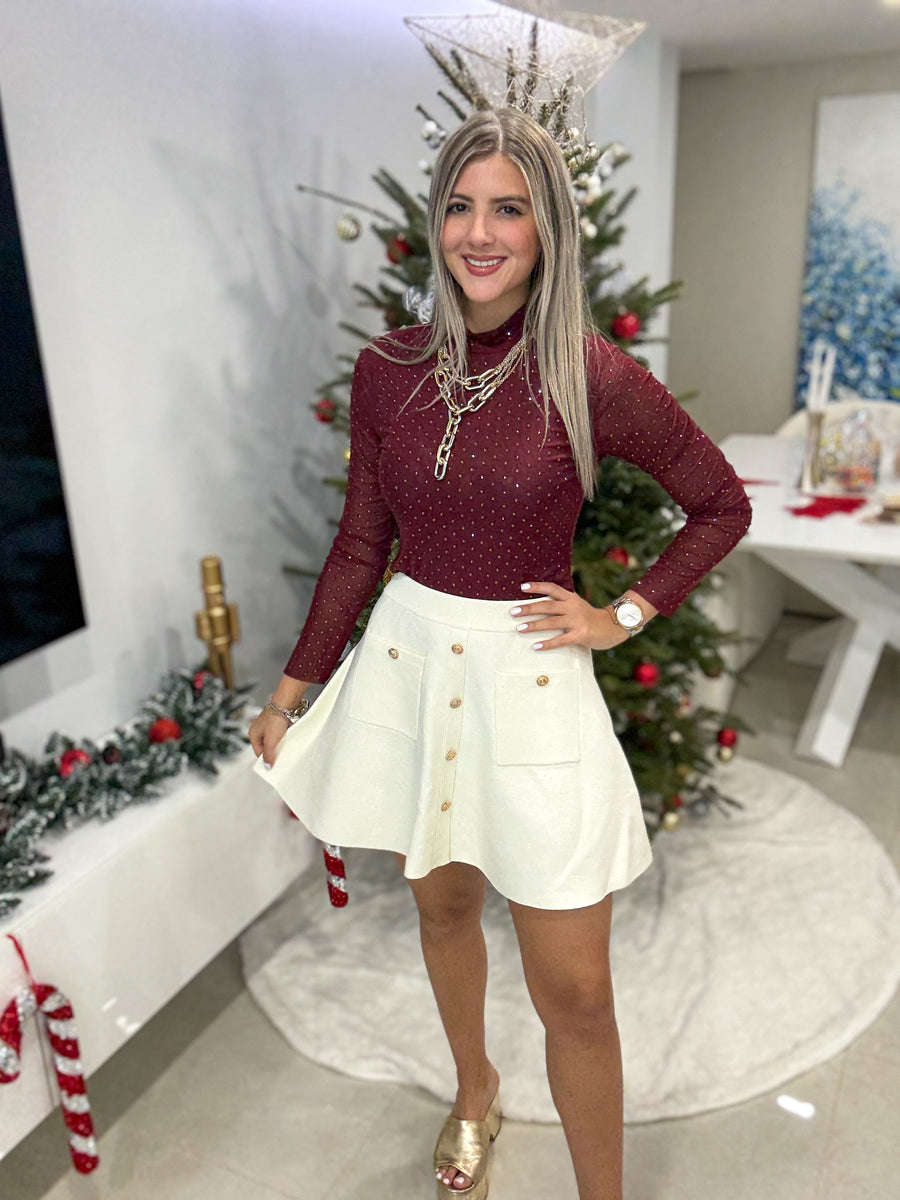 KNITTED GOLD BUTTON DEATAIL SKIRTS