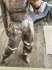 CHAMPAGNE METALLIC PARACHUTE JOGGERS