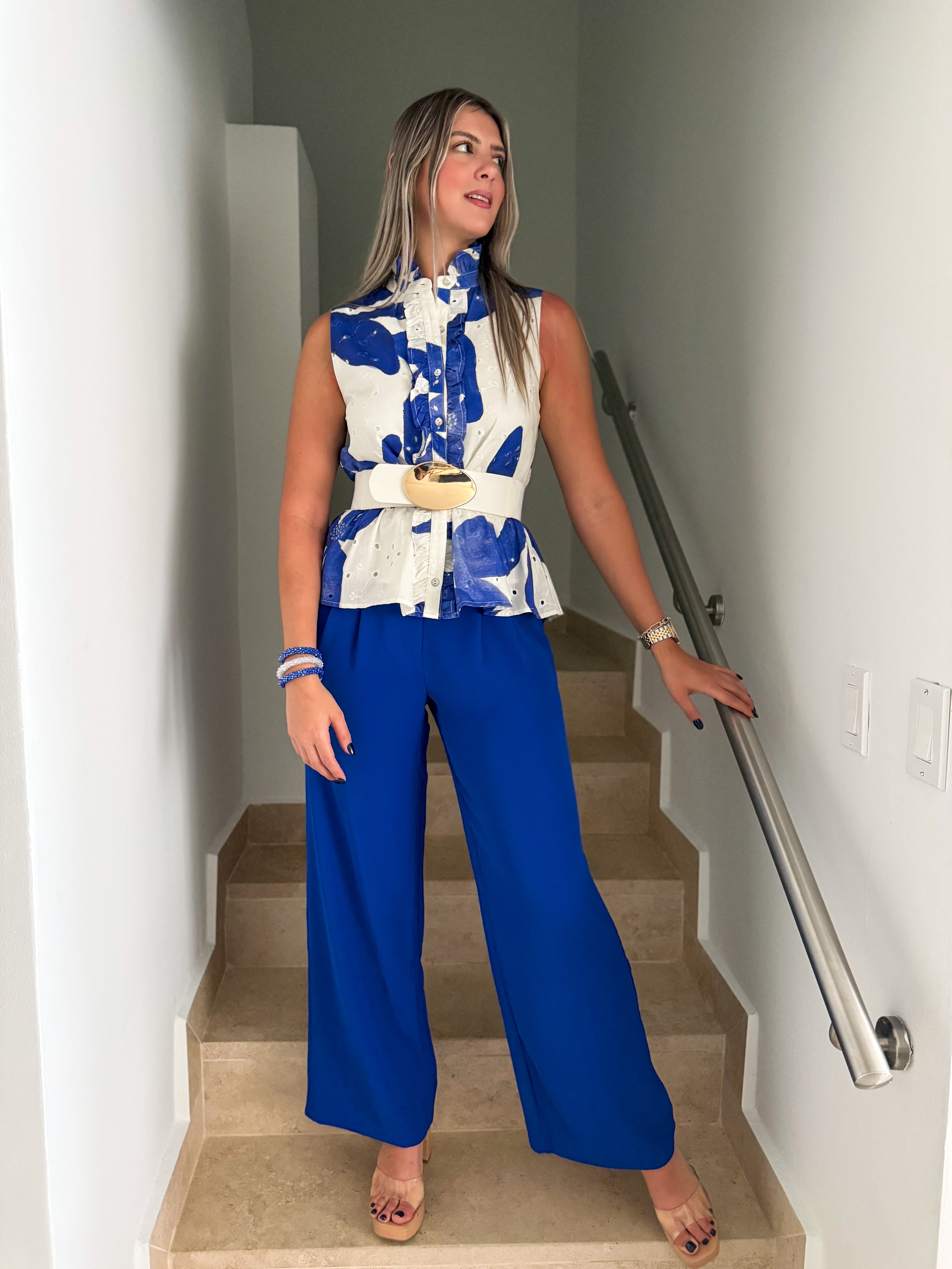 ROYAL BLUE EYELET BLOUSE