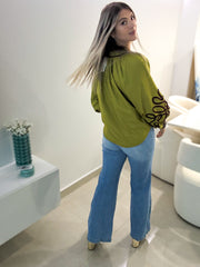 GREEN/PLUM DETAILED BLOUSE