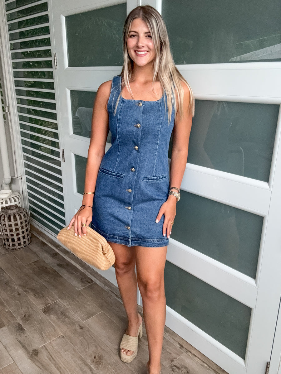 DARK DENIM/GOLD BUTTONED DOWN SHORT DRESS