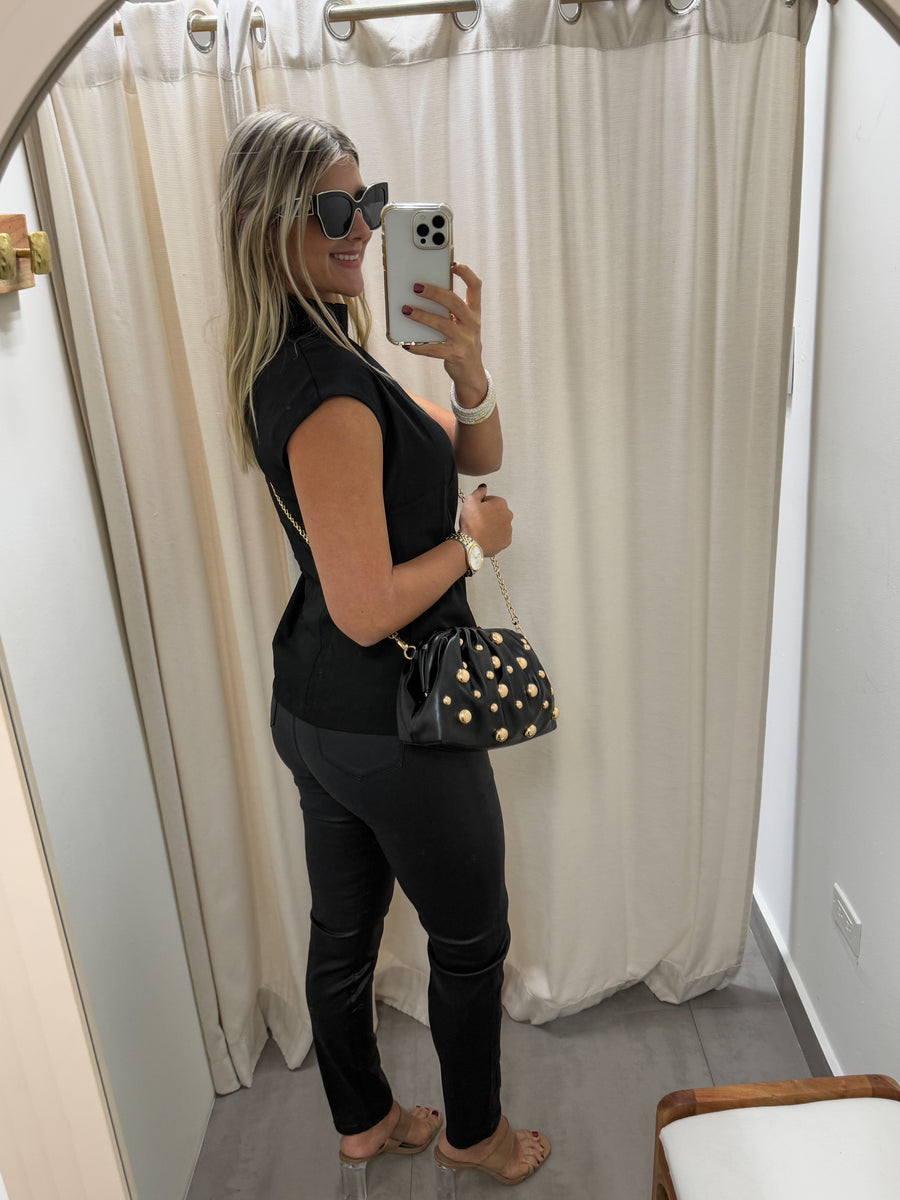 BLACK MOCK NECK BLOUSE