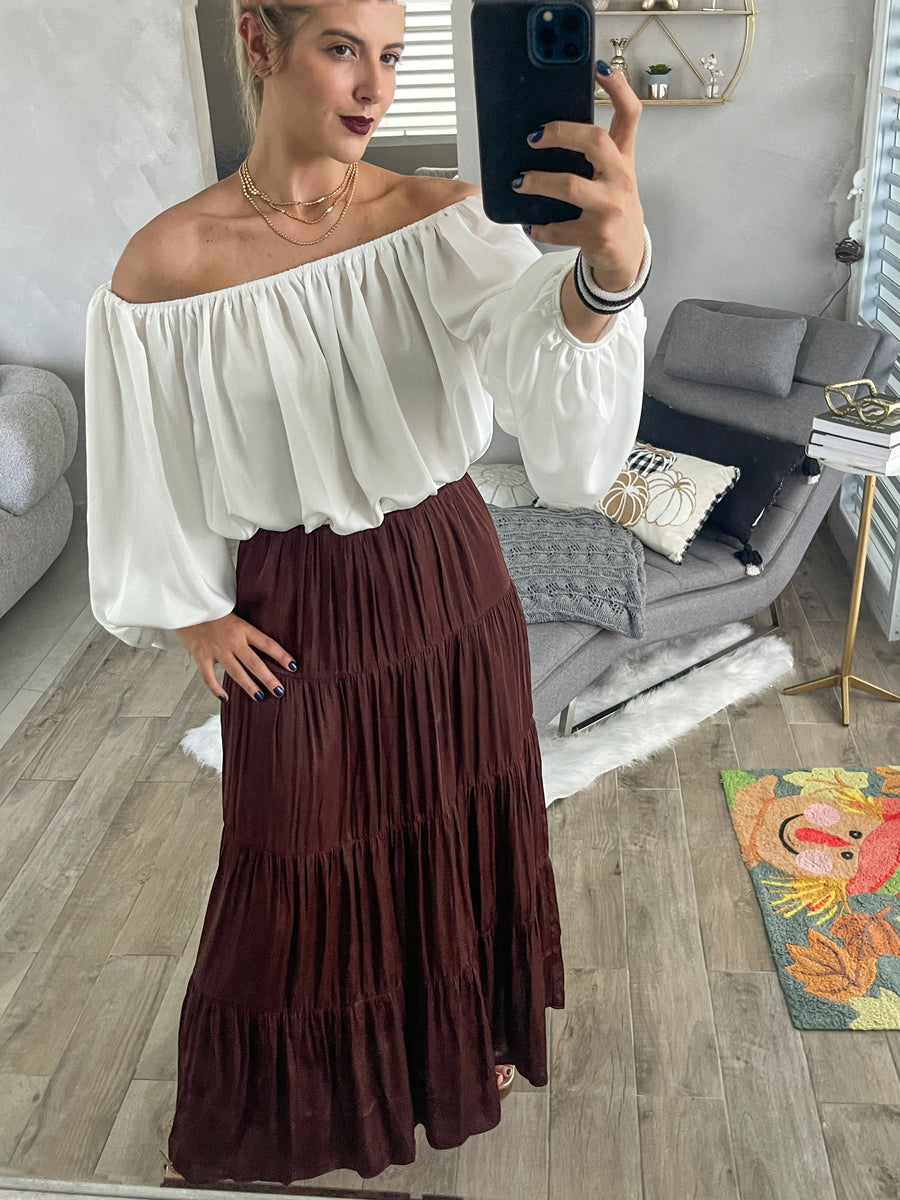 BROWN SATIN MAXI SKIRT