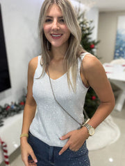 IVORY RHINESTONES KNITTED TANK TOP