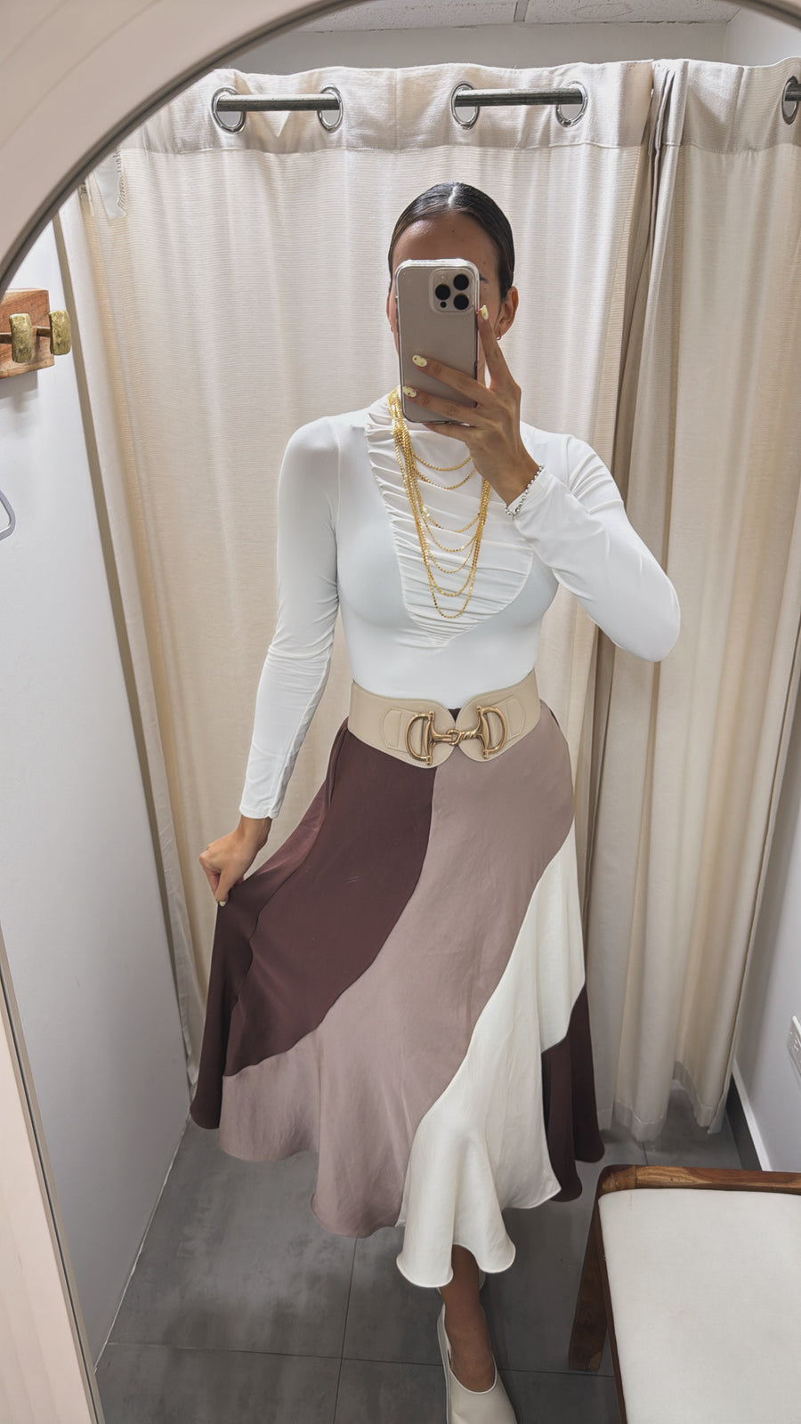 SILKY MOCHA PRINT MIDI SKIRT