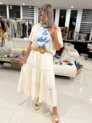 LINEN MAXI SKIRT WITH CROCHET DETAIL