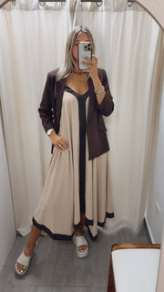 BEIGE/CHOCOLATE ASYMMETRIC DRESS