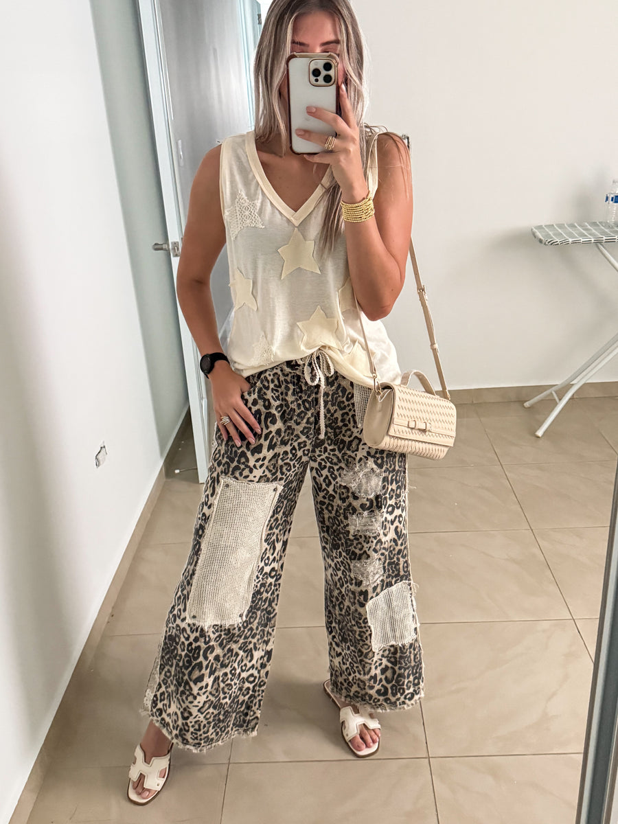 LEOPARD PATCHWORK PANTS