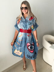 DENIM ILLUSION GRAPHIC DESIGNS DRESS