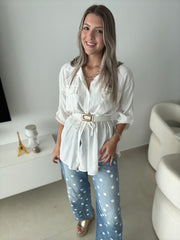 WHITE CARDIGAN BLOUSE